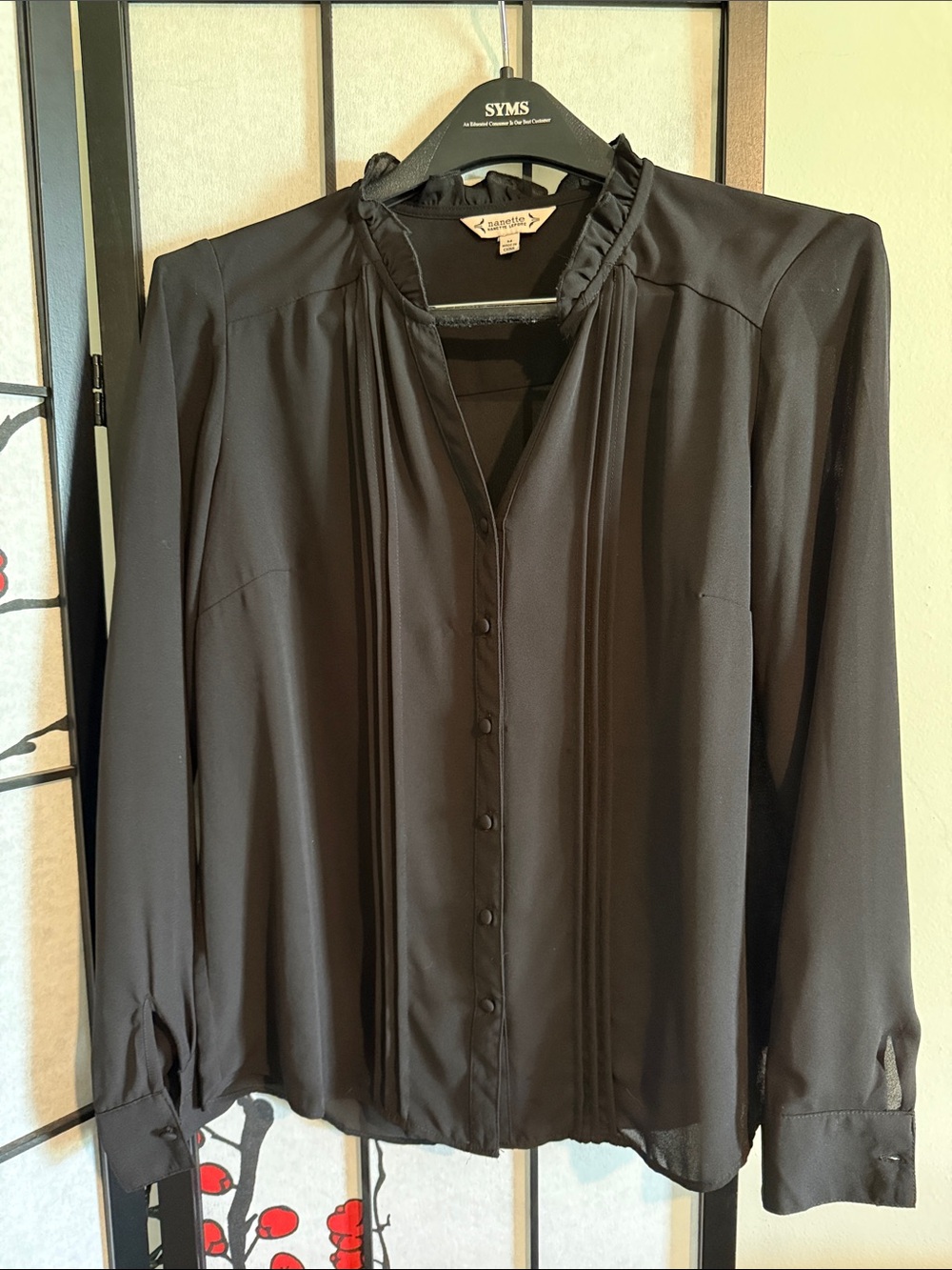 Nanette Lepore Black Long-Sleeve Ruffle Collar Button-Front Blouse